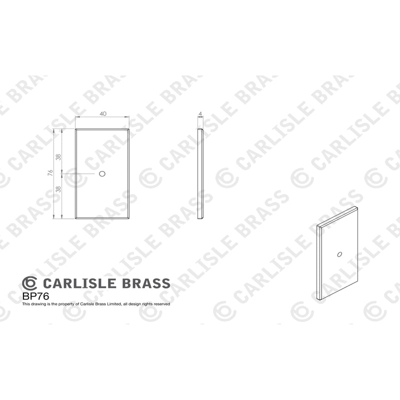 Rectangular Cupboard knob Backplate 76mm x 40mm - Satin Nickel - BP76SN