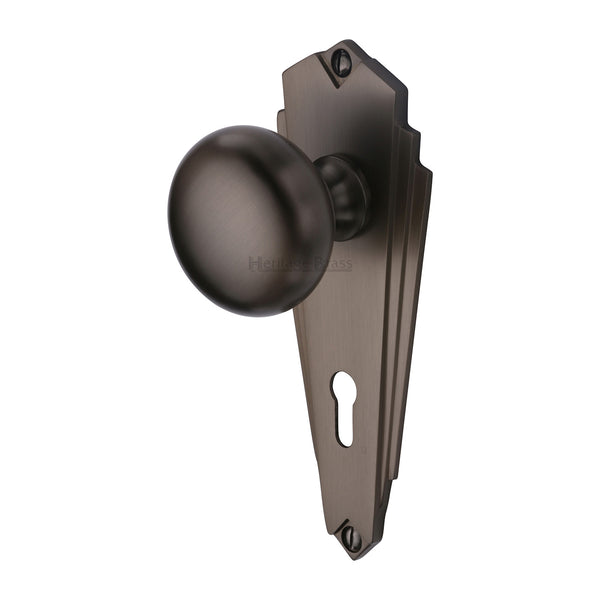 Heritage Brass Mortice Knob on Lock Plate Broadway Design Matt Bronze finish - BR1800-MB - Choice Handles