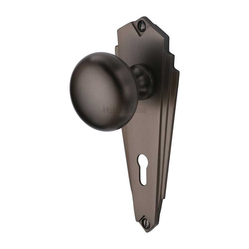 Heritage Brass Mortice Knob on Lock Plate Broadway Design Matt Bronze finish - BR1800-MB - Choice Handles
