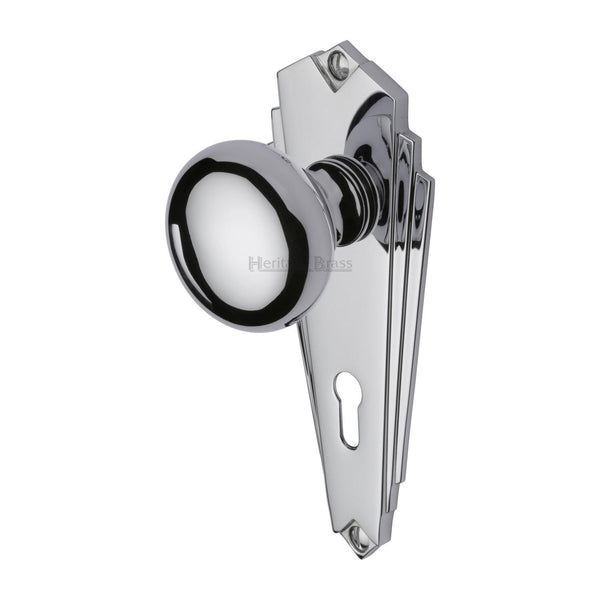 Heritage Brass Mortice Knob on Lock Plate Broadway Design Polished Chrome finish - BR1800-PC - Choice Handles