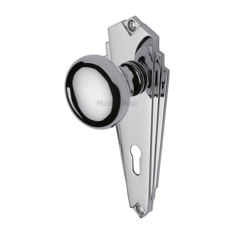 Heritage Brass Mortice Knob on Lock Plate Broadway Design Polished Chrome finish - BR1800-PC - Choice Handles