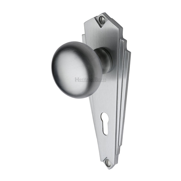 Heritage Brass Mortice Knob on Lock Plate Broadway Design Satin Chrome finish - BR1800-SC - Choice Handles