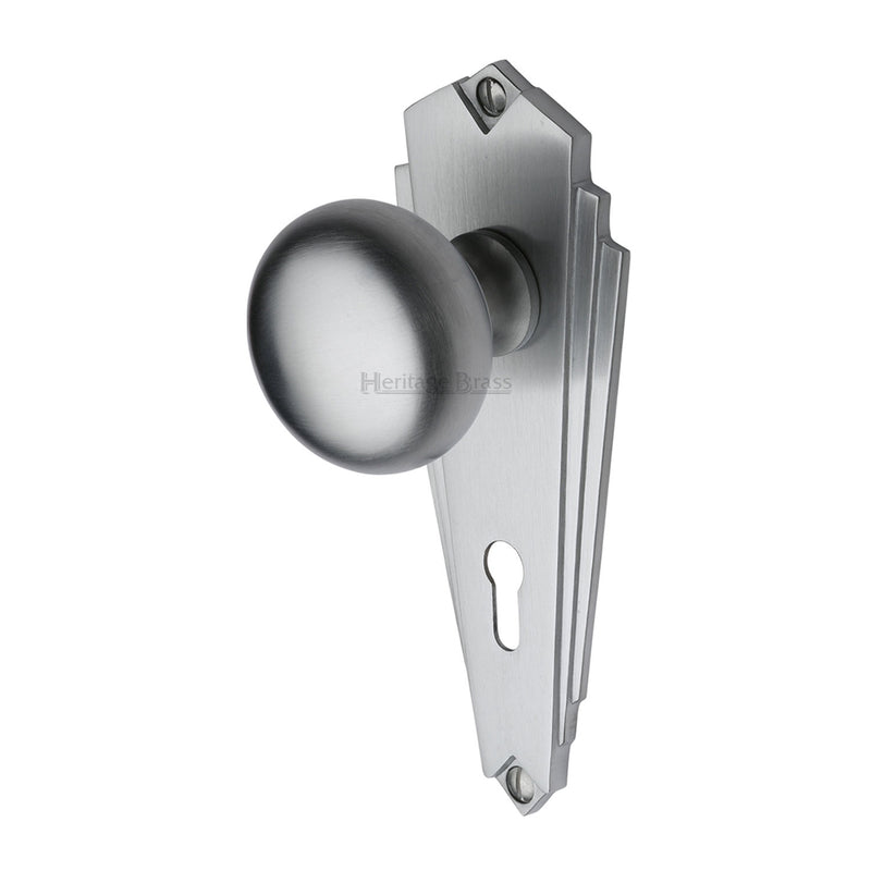 Heritage Brass Mortice Knob on Lock Plate Broadway Design Satin Chrome finish - BR1800-SC - Choice Handles