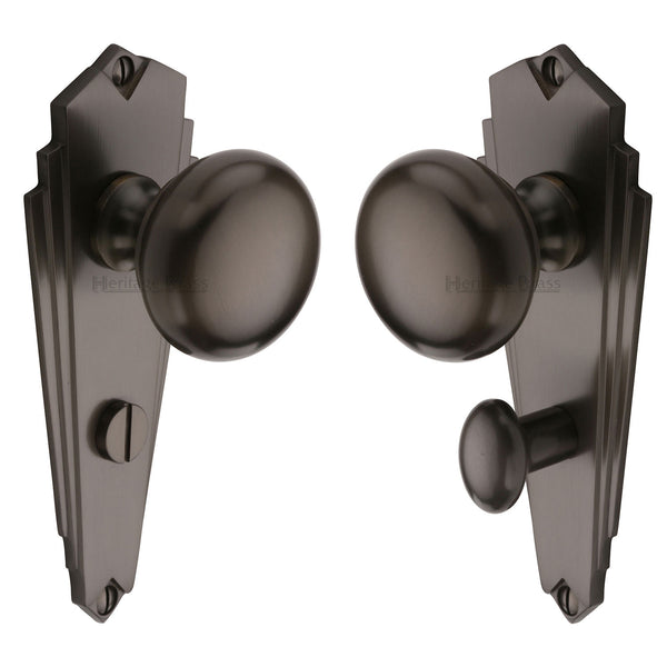 Heritage Brass Mortice Knob on Bathroom Plate Broadway Design Matt Bronze finish - BR1830-MB - Choice Handles