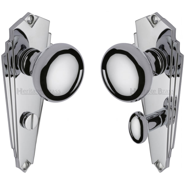 Heritage Brass Mortice Knob on Bathroom Plate Broadway Design Polished Chrome finish - BR1830-PC - Choice Handles