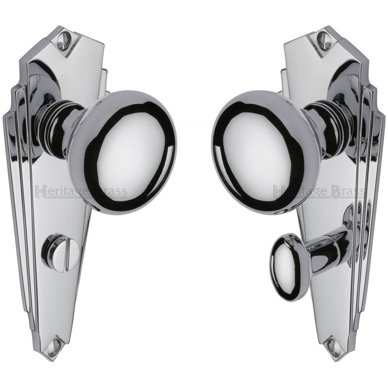 Heritage Brass Mortice Knob on Bathroom Plate Broadway Design Polished Chrome finish - BR1830-PC - Choice Handles