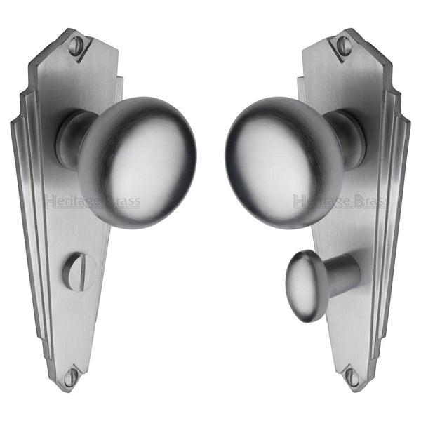 Heritage Brass Mortice Knob on Bathroom Plate Broadway Design Satin Chrome finish - BR1830-SC - Choice Handles