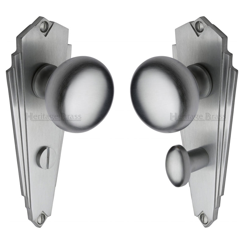 Heritage Brass Mortice Knob on Bathroom Plate Broadway Design Satin Chrome finish - BR1830-SC - Choice Handles