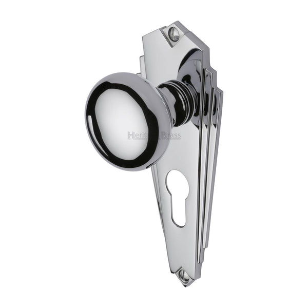 Heritage Brass Mortice Knob on Euro Profile Plate Broadway Design Polished Chrome finish - BR1848-PC - Choice Handles