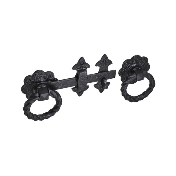 Spira Brass - 8"Fleur de Lys Twisted Ring Gate Latch - Black - BR4416 - Choice Handles