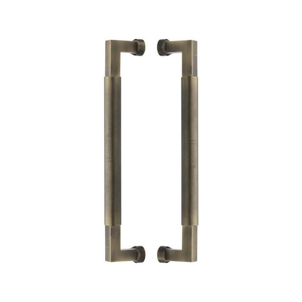 Heritage Brass Back to Back Door Pull Handle Bauhaus Knurled Design 330mm Antique Brass Finish - BTB1315 330-AT - Choice Handles
