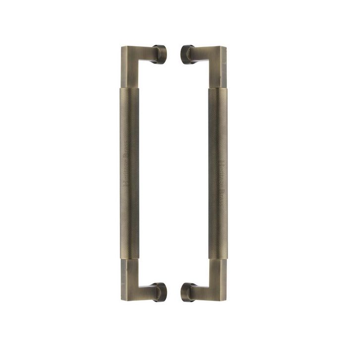 Heritage Brass Back to Back Door Pull Handle Bauhaus Knurled Design 330mm Antique Brass Finish - BTB1315 330-AT - Choice Handles