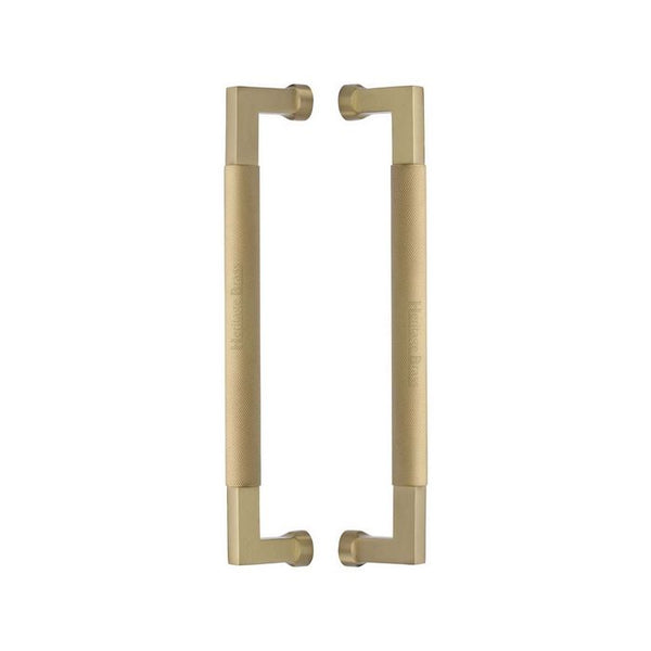 Heritage Brass Back to Back Door Pull Handle Bauhaus Knurled Design 330mm Satin Brass Finish - BTB1315 330-SB - Choice Handles