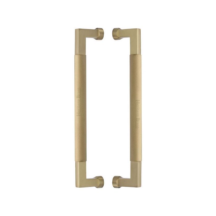 Heritage Brass Back to Back Door Pull Handle Bauhaus Knurled Design 330mm Satin Brass Finish - BTB1315 330-SB - Choice Handles