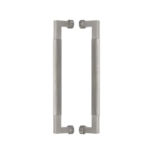 Heritage Brass Back to Back Door Pull Handle Bauhaus Knurled Design 330mm Satin Nickel Finish - BTB1315 330-SN - Choice Handles