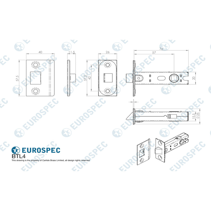 Carlisle Brass - 76mm Bolt-Through Tubular Latch - 8mm Follower - Nickel Plated - Square - Nickel Plate - BTL4/SQ - Choice Handles
