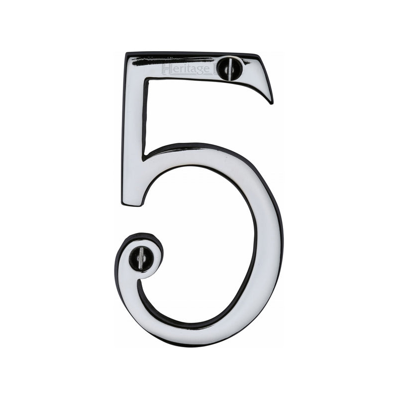 Heritage Brass Numeral 5 Face Fix 76mm (3") Polished Chrome finish - C1560 5-PC - Choice Handles
