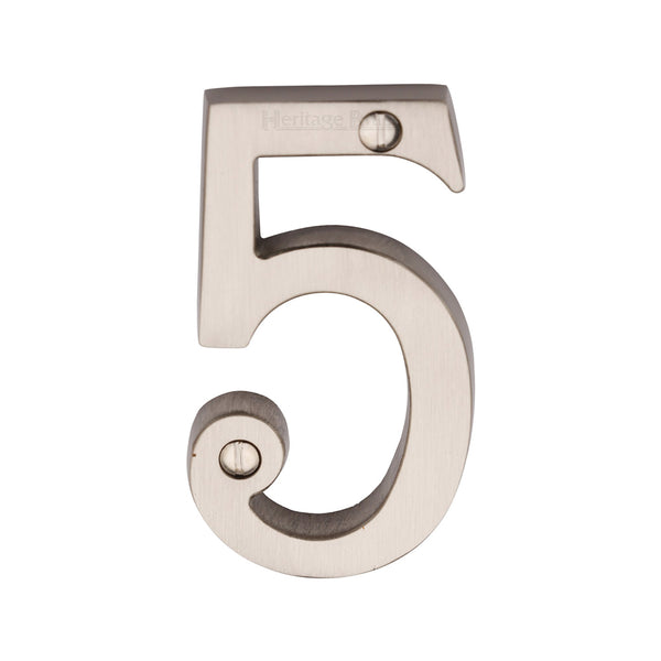 Heritage Brass Numeral 5 Face Fix 76mm (3") Satin Nickel finish - C1560 5-SN - Choice Handles