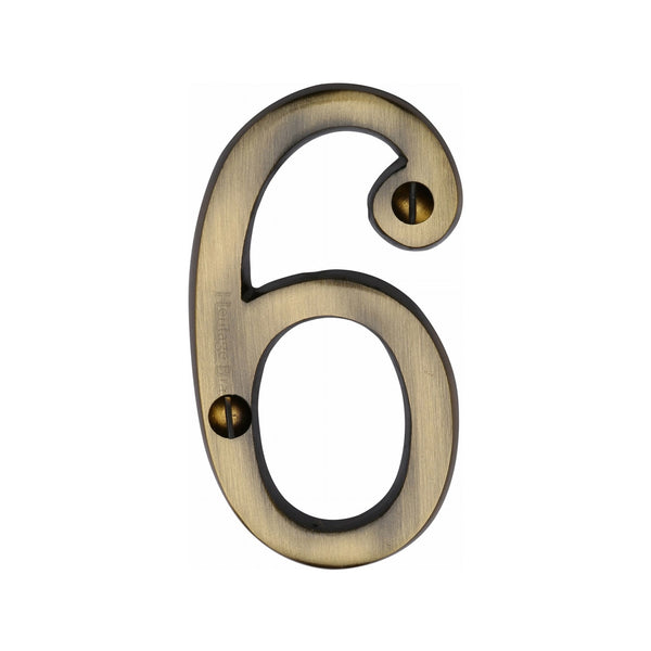 Heritage Brass Numeral 6 Face Fix 76mm (3") Antique finish - C1560 6-AT - Choice Handles
