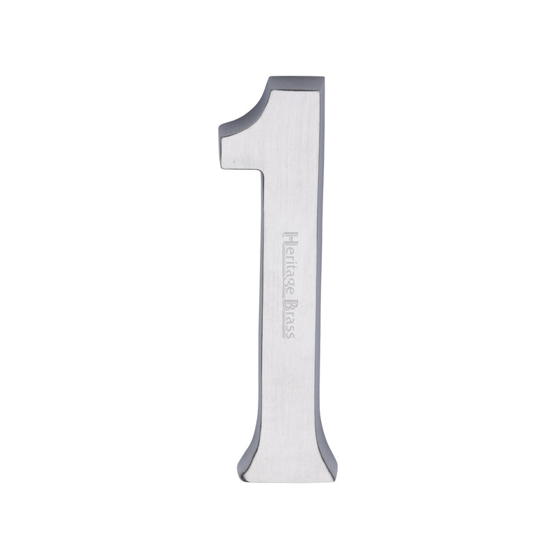 Heritage Brass Numeral 1 Concealed Fix 76mm (3") Satin Chrome finish - C1564 1-SC - Choice Handles