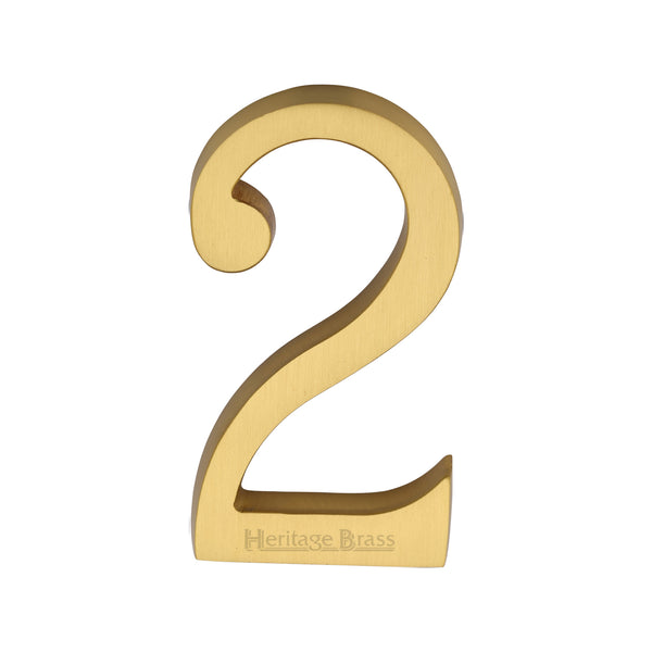 Heritage Brass Numeral 2 Concealed Fix 76mm (3") Satin Brass finish - C1564 2-SB - Choice Handles