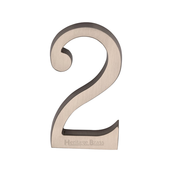 Heritage Brass Numeral 2 Concealed Fix 76mm (3") Satin Nickel finish - C1564 2-SN - Choice Handles