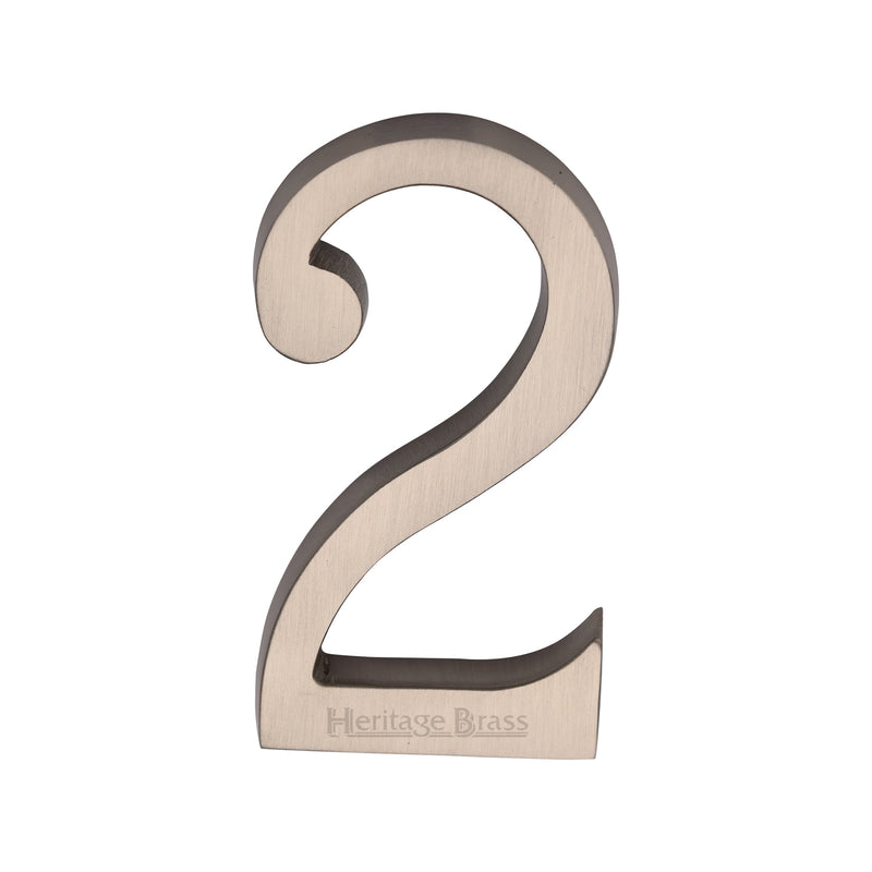 Heritage Brass Numeral 2 Concealed Fix 76mm (3") Satin Nickel finish - C1564 2-SN - Choice Handles