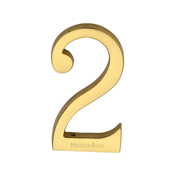 Heritage Brass Numeral 2 Concealed Fix 76mm (3") Unlacquered Brass finish - C1564 2-ULB - Choice Handles