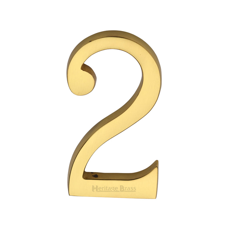 Heritage Brass Numeral 2 Concealed Fix 76mm (3") Unlacquered Brass finish - C1564 2-ULB - Choice Handles