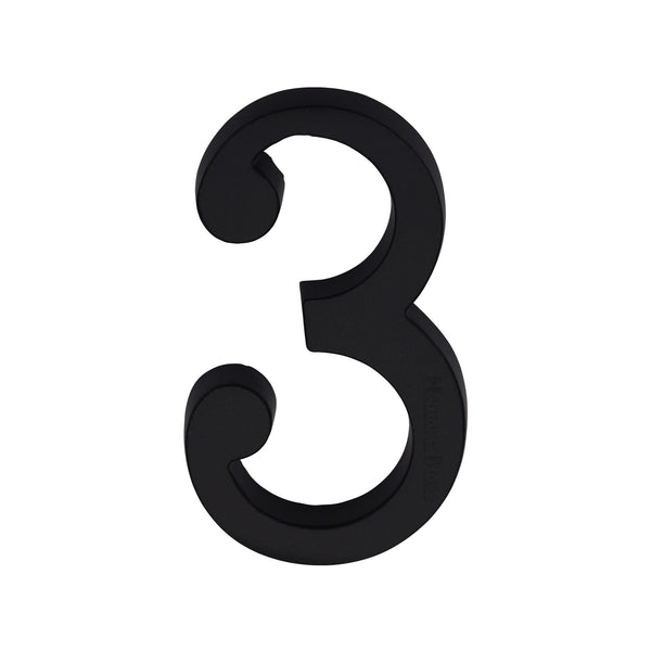 Heritage Brass Numeral 3 Concealed Fix 76mm (3") Matt Black - C1564 3-BKMT - Choice Handles