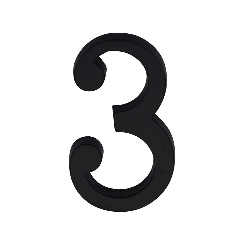 Heritage Brass Numeral 3 Concealed Fix 76mm (3") Matt Black - C1564 3-BKMT - Choice Handles