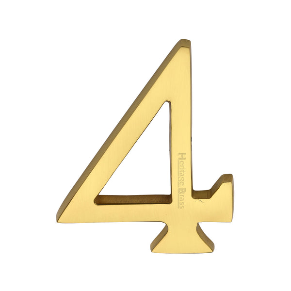 Heritage Brass Numeral 4 Concealed Fix 76mm (3") Polished Brass finish - C1564 4-PB - Choice Handles