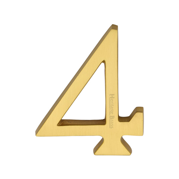 Heritage Brass Numeral 4 Concealed Fix 76mm (3") Satin Brass finish - C1564 4-SB - Choice Handles