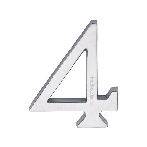 Heritage Brass Numeral 4 Concealed Fix 76mm (3") Satin Chrome finish - C1564 4-SC - Choice Handles