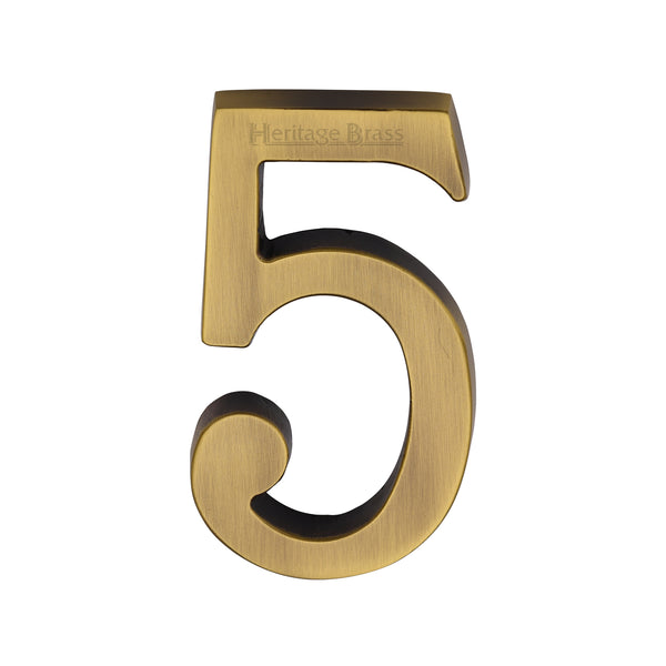 Heritage Brass Numeral 5 Concealed Fix 76mm (3") Antique Brass finish - C1564 5-AT - Choice Handles