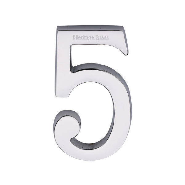 Heritage Brass Numeral 5 Concealed Fix 76mm (3") Polished Chrome finish - C1564 5-PC - Choice Handles