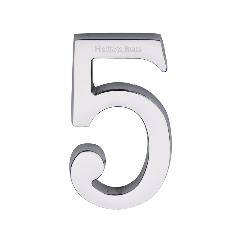 Heritage Brass Numeral 5 Concealed Fix 76mm (3") Polished Chrome finish - C1564 5-PC - Choice Handles