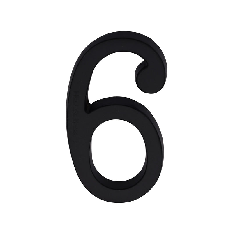 Heritage Brass Numeral 6 Concealed Fix 76mm (3") Matt Black - C1564 6-BKMT - Choice Handles