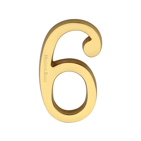 Heritage Brass Numeral 6 Concealed Fix 76mm (3") Polished Brass finish - C1564 6-PB - Choice Handles