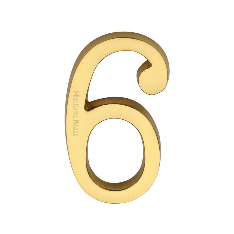 Heritage Brass Numeral 6 Concealed Fix 76mm (3") Polished Brass finish - C1564 6-PB - Choice Handles