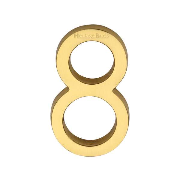 Heritage Brass Numeral 8 Concealed Fix 76mm (3") Unlacquered Brass finish - C1564 8-ULB - Choice Handles