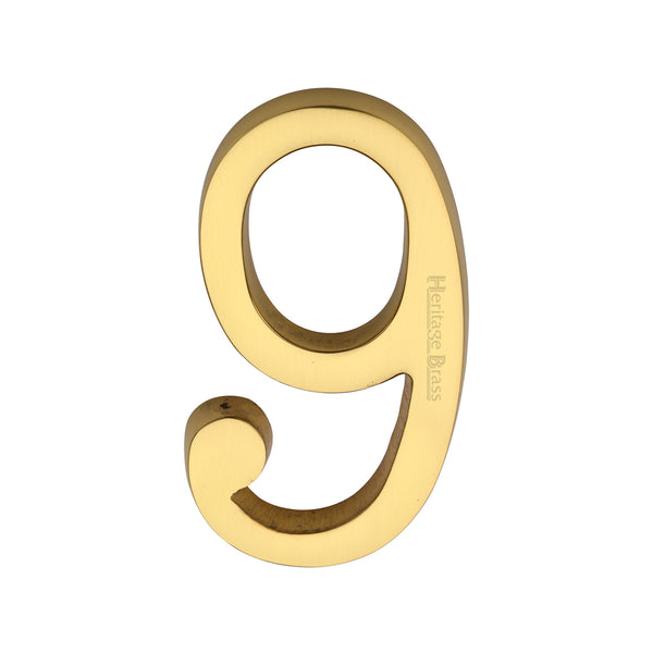 Heritage Brass Numeral 9 Concealed Fix 76mm (3) Polished Brass finish
 - C1564 9-PB - Choice Handles