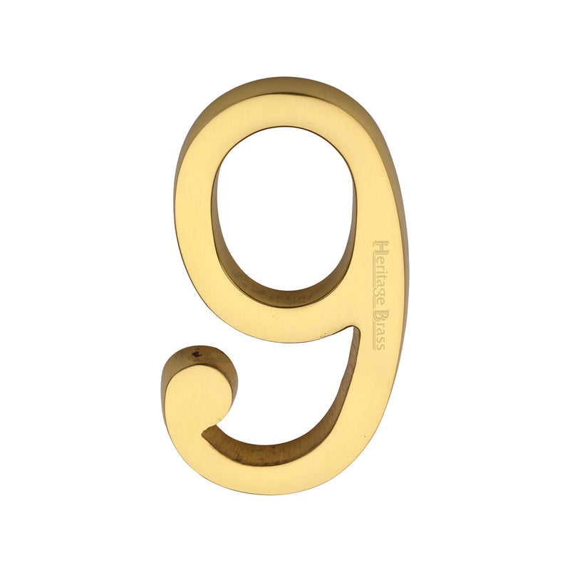Heritage Brass Numeral 9 Concealed Fix 76mm (3) Polished Brass finish
 - C1564 9-PB - Choice Handles