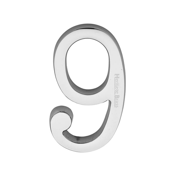 Heritage Brass Numeral 9 Concealed Fix 76mm (3) Polished Chrome finish
 - C1564 9-PC - Choice Handles
