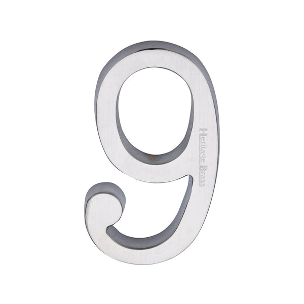 Heritage Brass Numeral 9 Concealed Fix 76mm (3) Satin Chrome finish
 - C1564 9-SC - Choice Handles