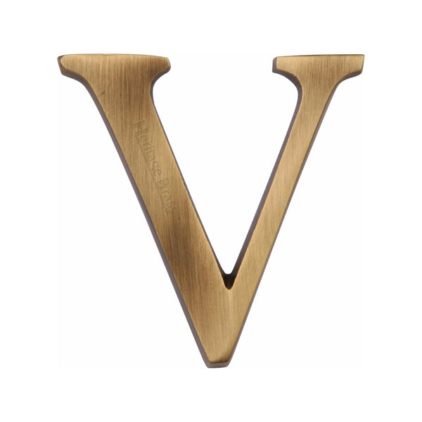 Heritage Brass Alphabet V Rear Fix 51mm (2") Antique finish - C1565 2 V-AT - Choice Handles