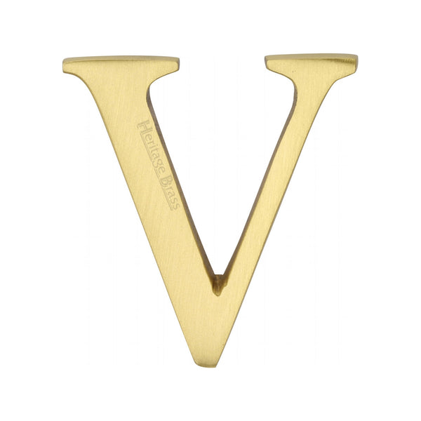 Heritage Brass Alphabet V Pin Fix 51mm (2") Satin Brass Finish - C1565 2 V-SB - Choice Handles