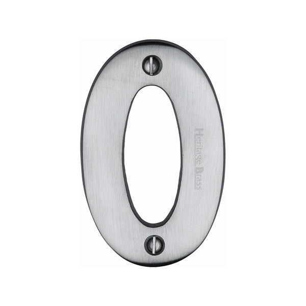 Heritage Brass Numeral 0 Face Fix 76mm (3") Satin Chrome finish - C1566 0-SC - Choice Handles