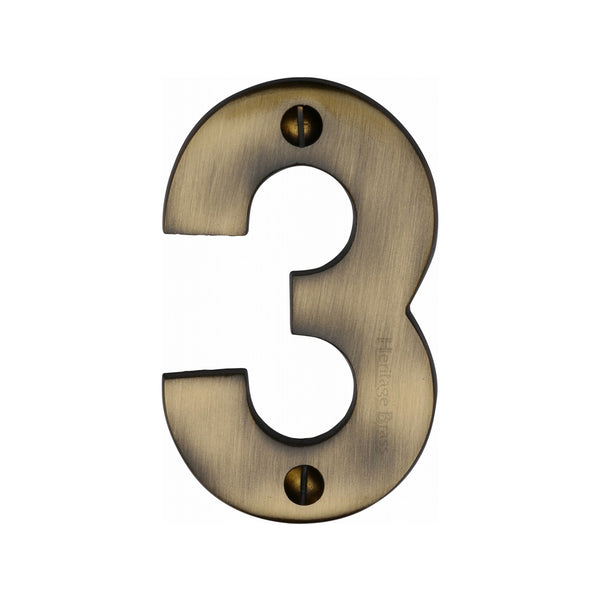 Heritage Brass Numeral 3 Face Fix 76mm (3) Antique finish
 - C1566 3-AT - Choice Handles