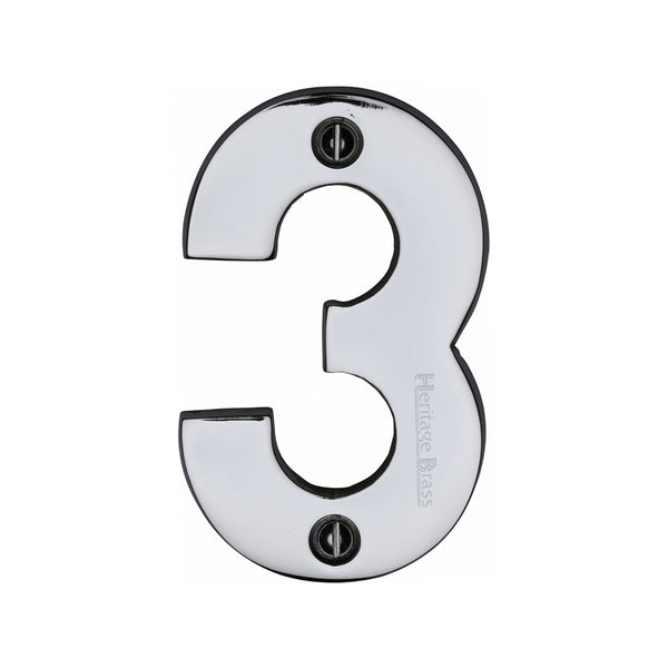 Heritage Brass Numeral 3 Face Fix 76mm (3") Polished Chrome finish - C1566 3-PC - Choice Handles